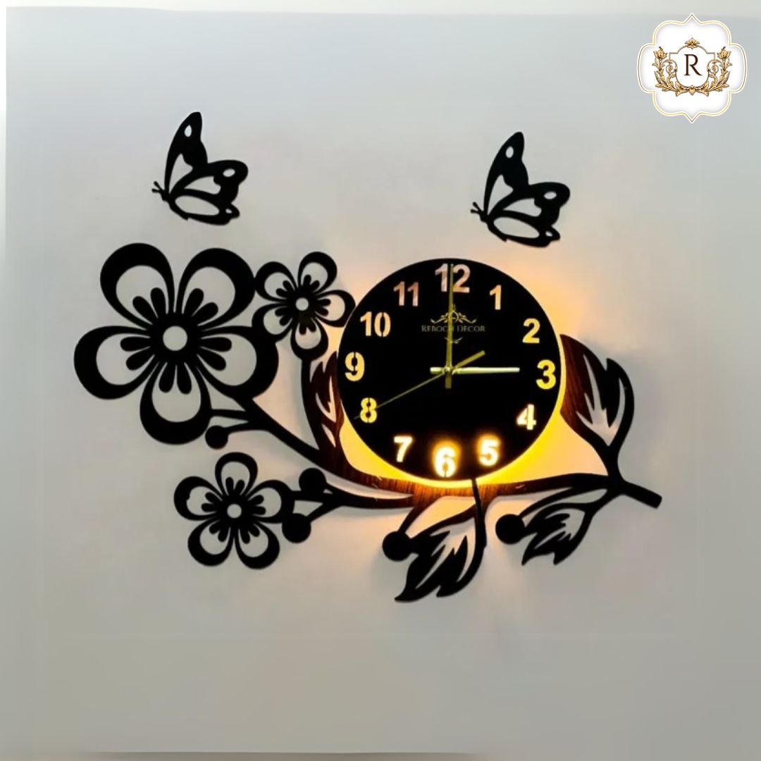 Flower Shaped Wall Clock With Light