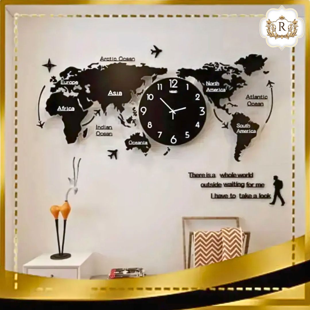 World Map Wooden Wall Clock