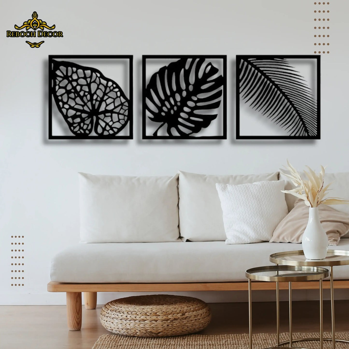 Set Of 3 Beautiful Leaves Wooden Wall Decor - REBOCH DECOR