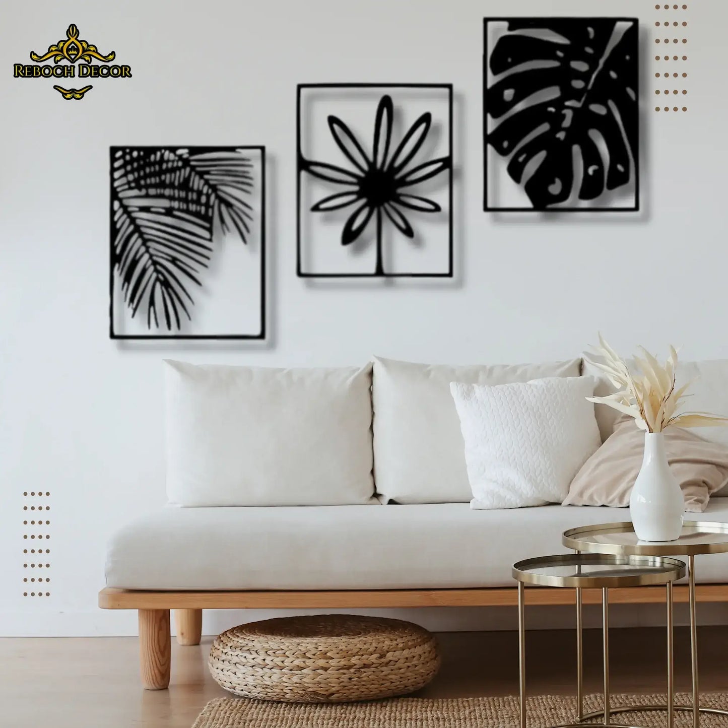Set of 3 Beautiful Palm Leaves Wall Decor - REBOCH DECOR