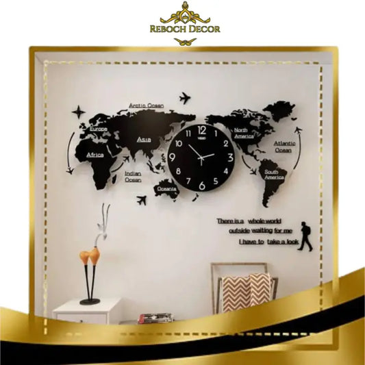 World Map Wooden Wall Clock - REBOCH DECOR