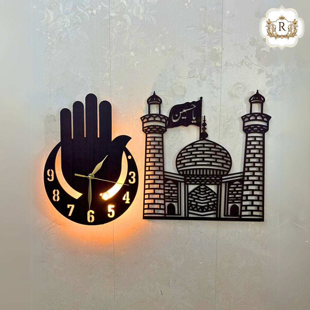 Masjid Alam Islamic Wooden Wall Clock With Light