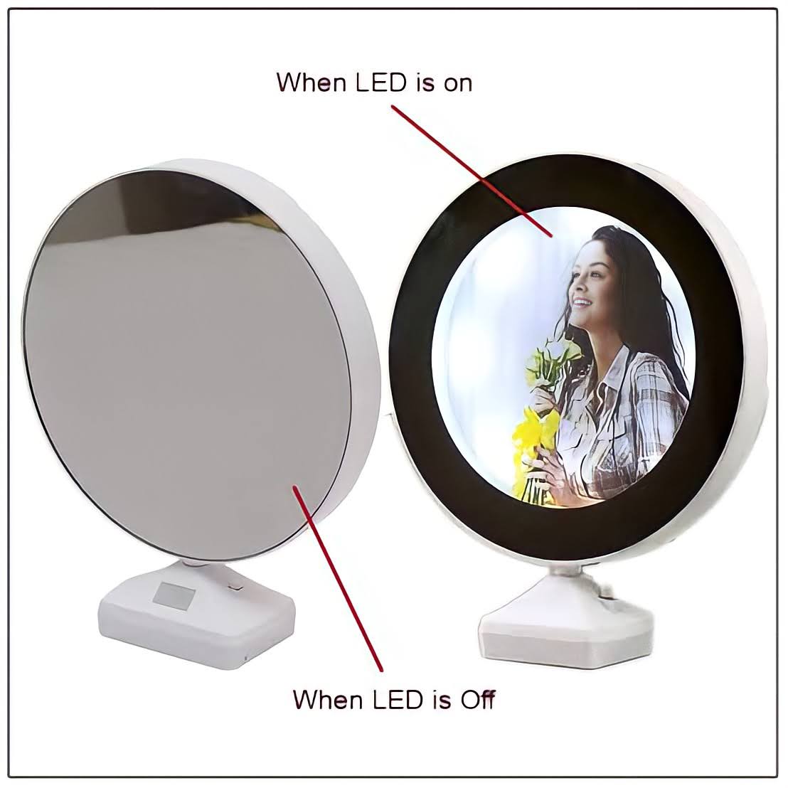 Customizable Round Shape Magic Mirror Photo Frame with LED