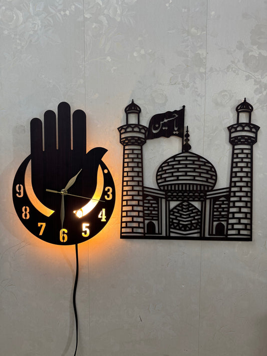 Masjid Alam Islamic Wooden Wall Clock With Light