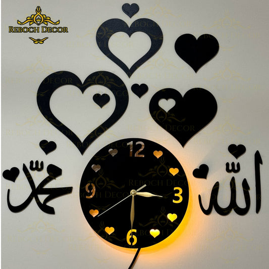 Islamic Wooden Wall Clock With Light A2 - REBOCH DECOR