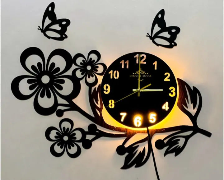 Flower Shaped Wall Clock With Light - REBOCH DECOR