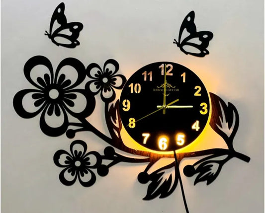 Flower Shaped Wall Clock With Light - REBOCH DECOR