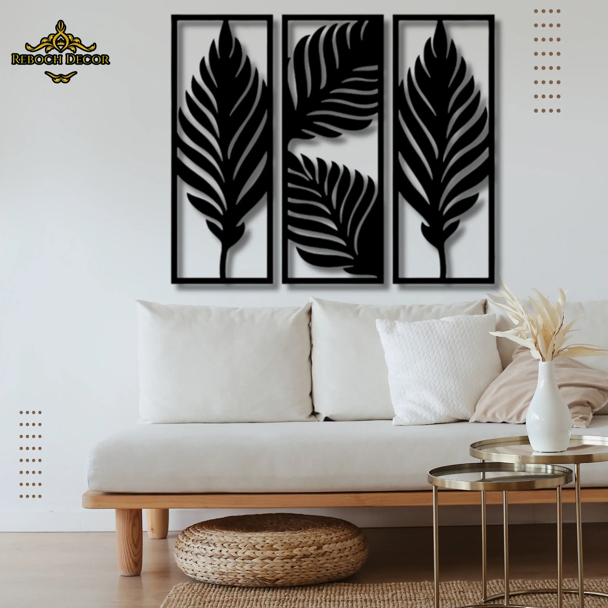 Set Of 3 Palm Leaves Wooden Wall Decor - REBOCH DECOR