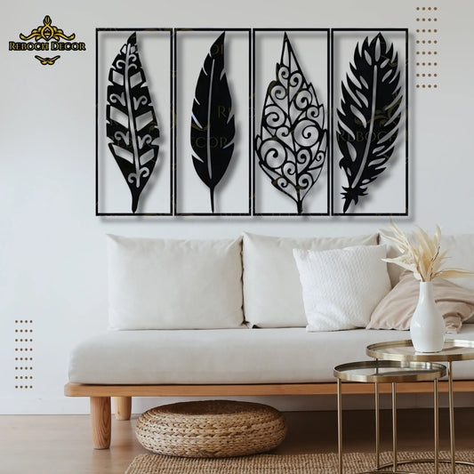 Set of 4 Leaves Wooden Wall Decor - REBOCH DECOR