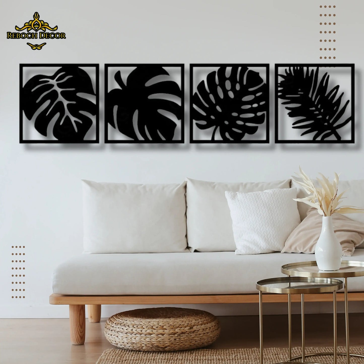 Set Of 4 Wooden Leaves Wall Decor - REBOCH DECOR