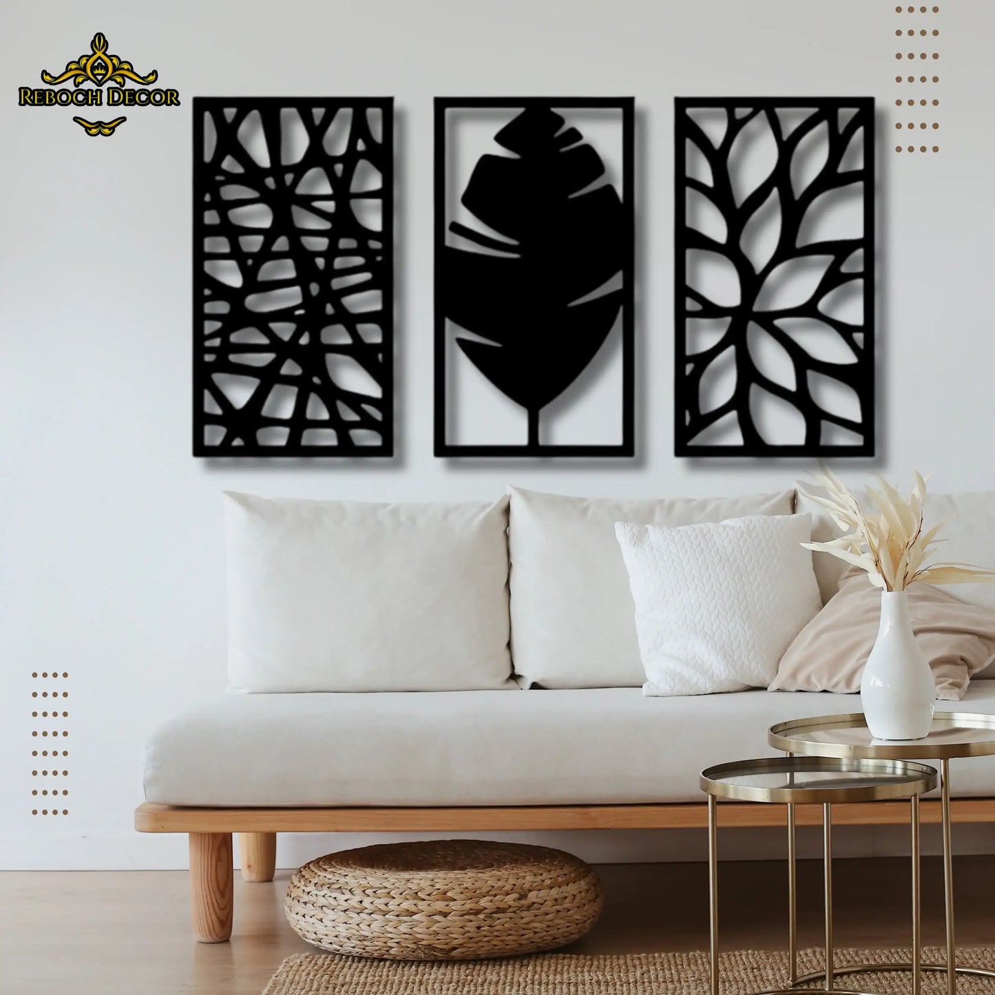 Set of 3 New Leaves Wooden Wall Decor - REBOCH DECOR